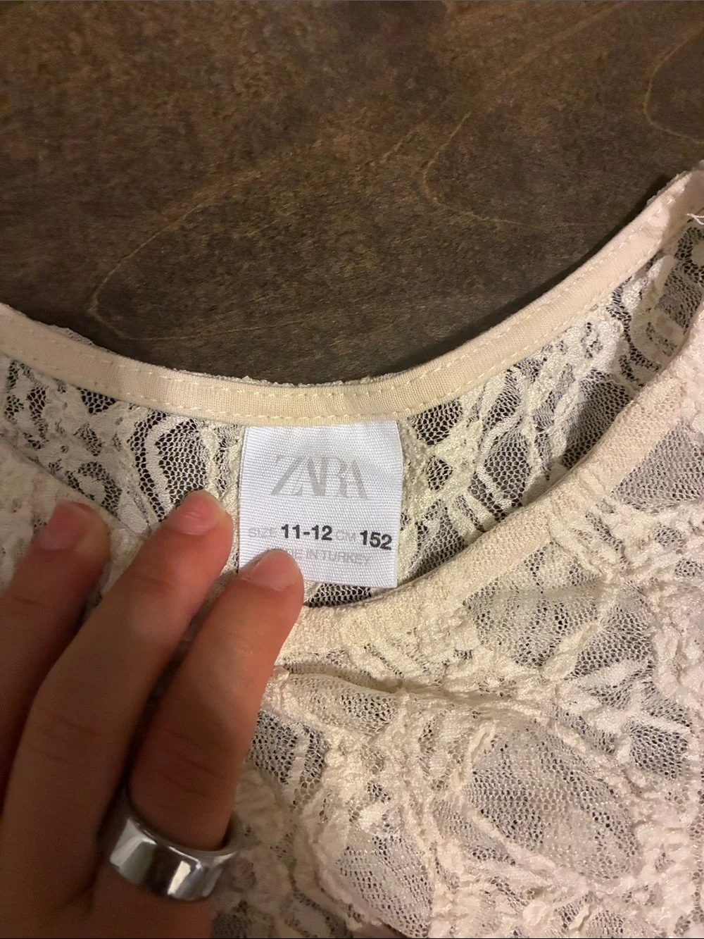Zara Cream Lace Long-Sleeve Crewneck Top